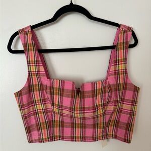 Anthropologie plaid, fitted crop top